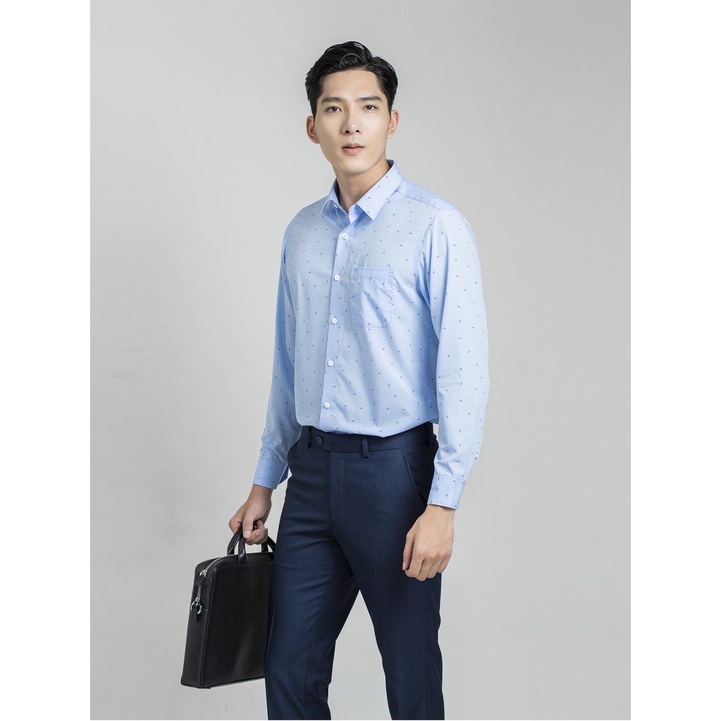 Áo Sơ Mi Nam Dài Tay ARISTINO ALS22201 Somi Công Sở Màu Xanh Kẻ In Họa Tiết Vải Sợi Tre Mềm Mát Dáng Suông Có Túi