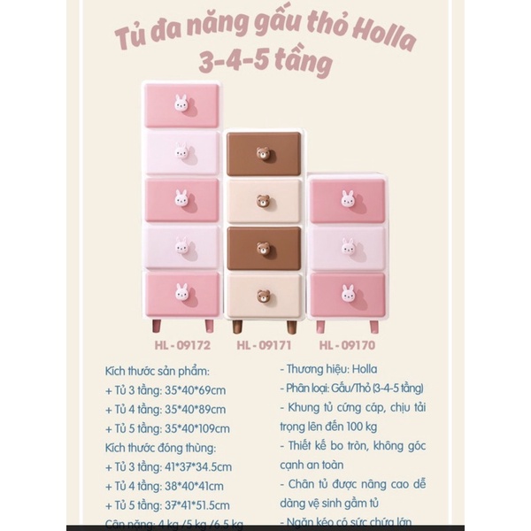Tủ Nhựa Đa Năng Gấu Thỏ Holla Cao Cấp