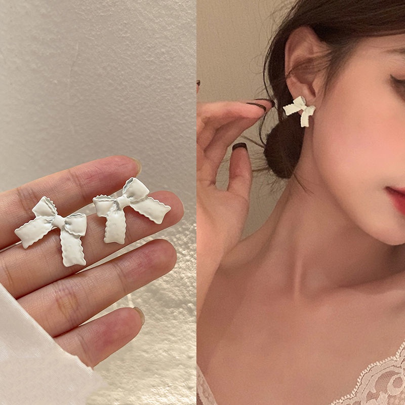 Bông Tai Mạ Bạc 925 Hình Nơ Phong Cách Hàn Quốc Đơn Giản Thời Trang