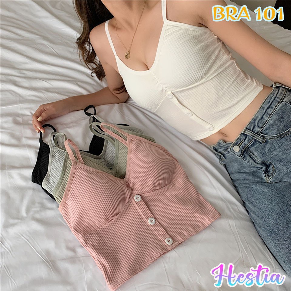 Áo bra hai dây Cotton dệt tăm cúc trước co giãn 4 chiều | BigBuy360 - bigbuy360.vn