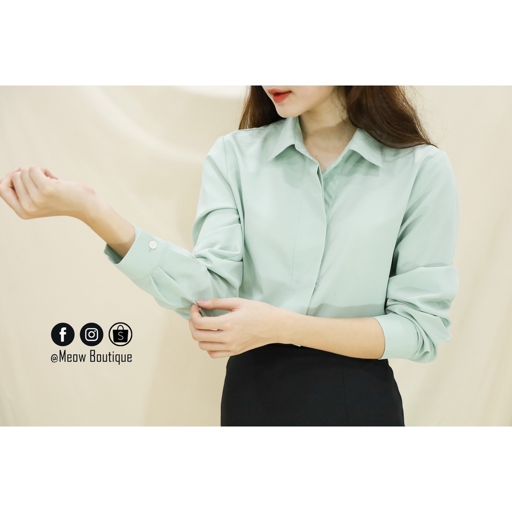 [Ảnh thật tự chụp] Sơ Mi Giấu Nút công sở Meow Boutique