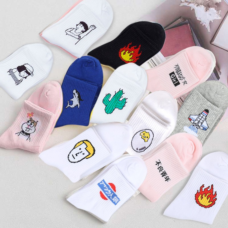 Vớ Thể Thao Cotton 30 Màu In Họa Tiết Hoạt Hình Dễ Thương Phong Cách Harajuku Cho Nam Và Nữ