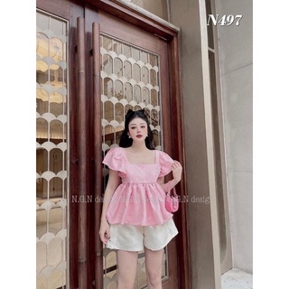Sét đồ nữ,Sét áo gấm hoa cánh tiên mix quần sooc bồng về hàng siêu đẹp