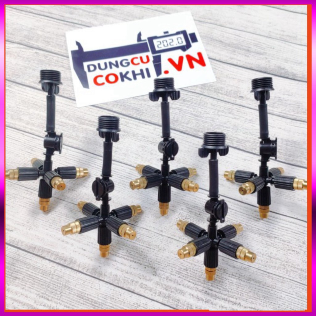 5 Béc phun sương 5 tia đồng, có chống nhỏ giọt kèm kết nối ren 21mm, dùng tưới cây, tưới lan