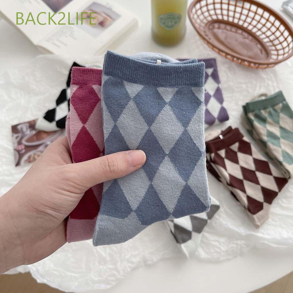Vớ cotton thoáng khí họa tiết sọc caro phong cách Hàn Quốc cho nữ BACK2LIFE