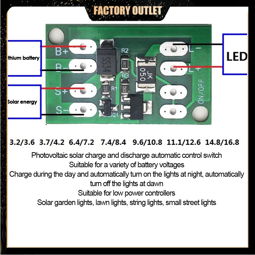Bảng Công Tắc Sạc Pin Lithium Thông Dụng Cho Đèn Năng Lượng Mặt Trời