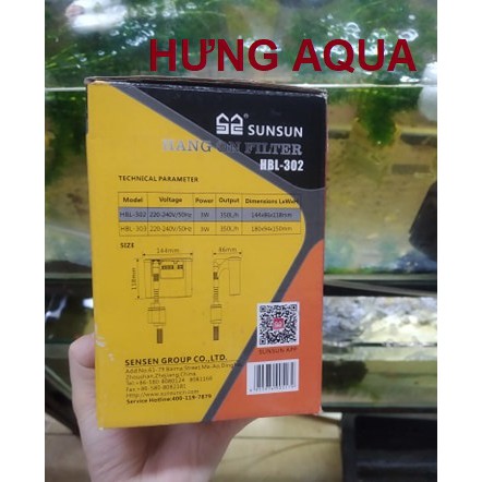 Lọc thác bể cá mini SUNSUN HBL 302, 3W - 350L/H tiết kiệm điện (chính hãng)