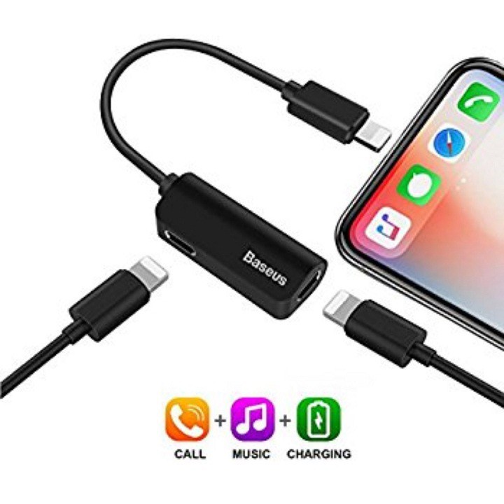 [Mã QUANRTHRH giảm 5 đơn 10K] Jack Chuyển Đổi Iphone Vừa Sạc Vừa Nghe Vừa Mic Hàng chính hãng Baseus L37 Chia 2 Cổng Lig