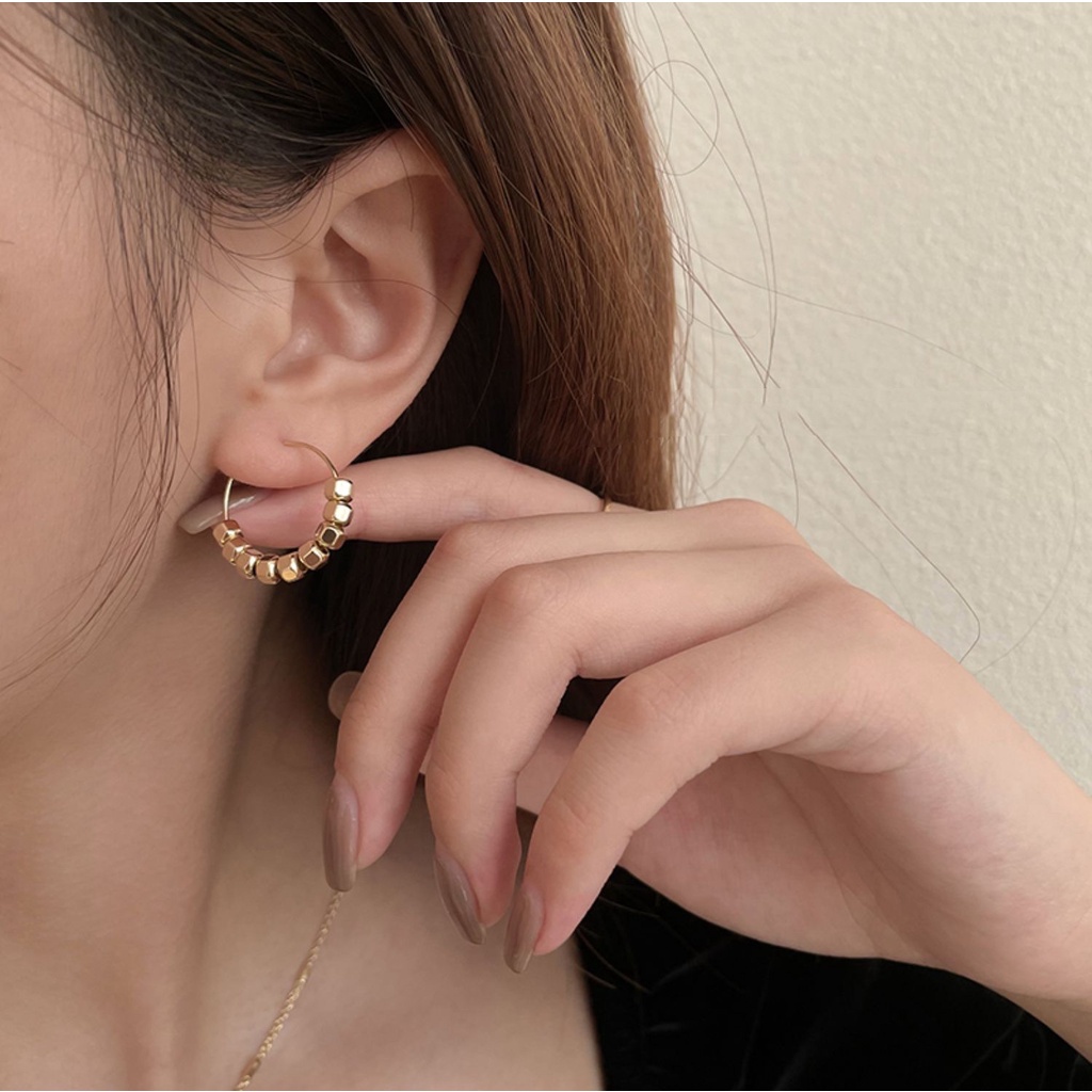 Bông tai kim loại hình vuông mạ bạc 925 phong cách Âu Mỹ sang trọng thời trang