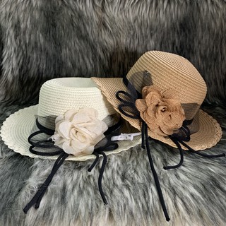 Nón Cói Rộng Vành/ Mũ Đi Biển Hoa Lụa Dây Đen N041 [Ảnh Tự Chụp]