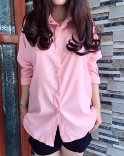 Áo Sơ mi oversize tay dài hồng dâu