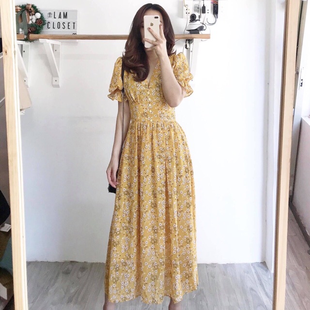 ĐẦM VÀNG HOA NÚT BỌC