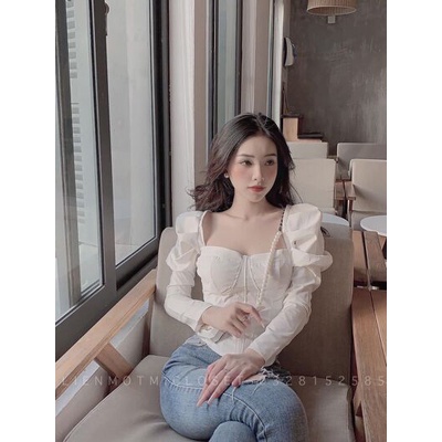 Áo kiểu nữ tay phồng cúp ngực viền ( From Nhỏ Dễ Mặc )