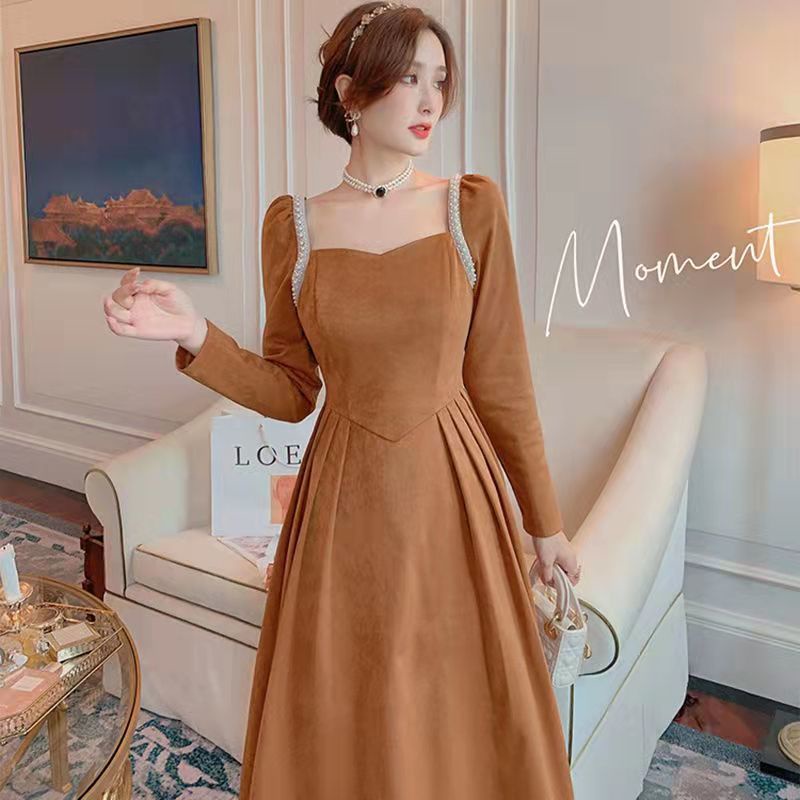 Đầm công chúa cổ vuông tay dài phong cách retro mới size s-4xl