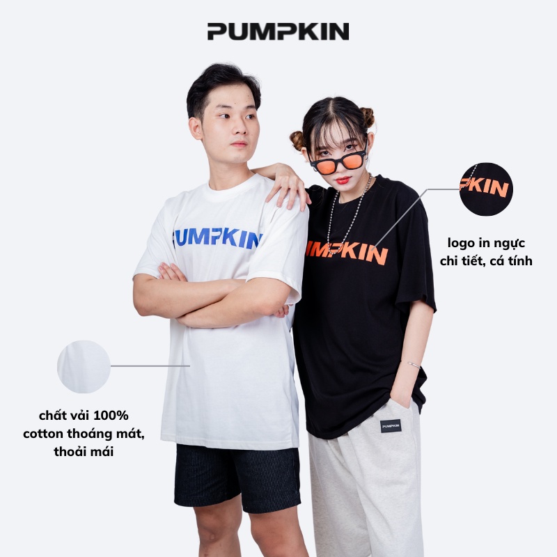 Áo thun unisex PUMPKIN form rộng tay lỡ basic oversize in big logo dành cho nam nữ phong cách Local Brand