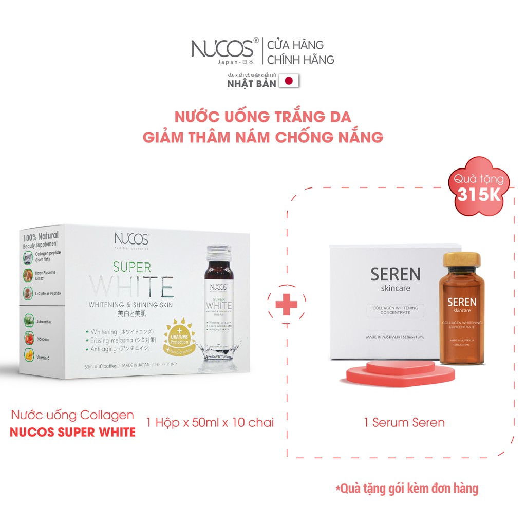 Collagen trắng da mờ thâm nám Nucos Super White 50ml x 10 chai