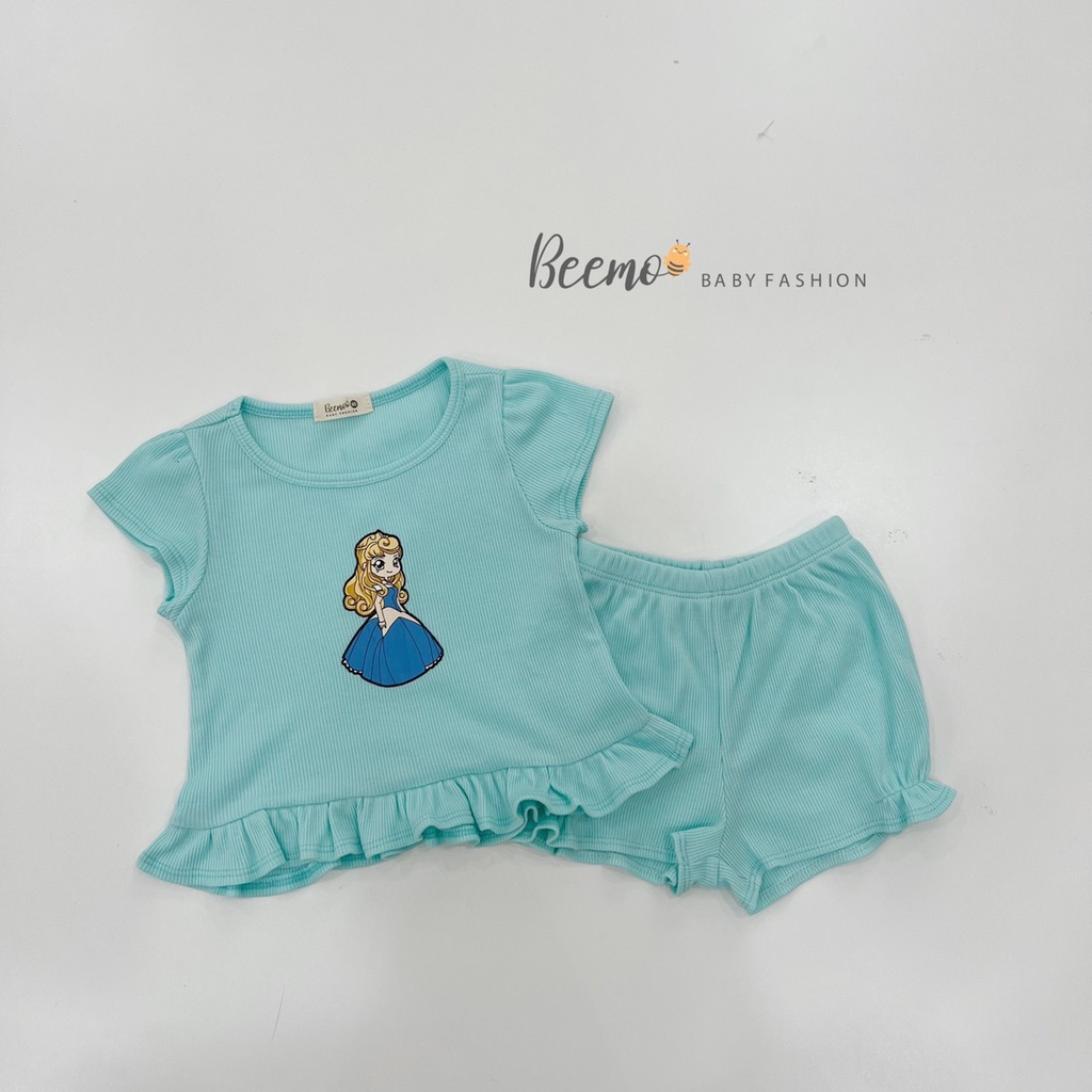 Bộ Thun Tăm Lạnh Bé Gái Beemo Bộ Mặc Nhà Bé Gái Quần Short Áo Ngắn Cộc Tay 8-23 KG