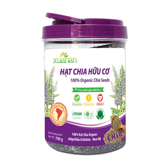[HỘP LỚN 700g] HẠT CHIA HỮU CƠ [VN] XUÂN AN Organic Chia Seeds