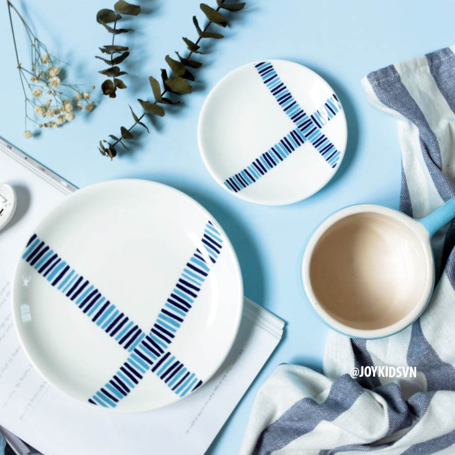 Dĩa Gốm Tròn Sọc Xanh | Đĩa Gốm - Ceramic dish with blue line