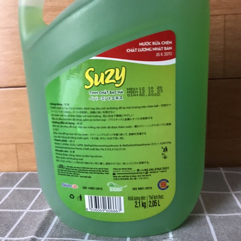 Nước rửa bát Suzy 2,1kg tinh chất bạc hà