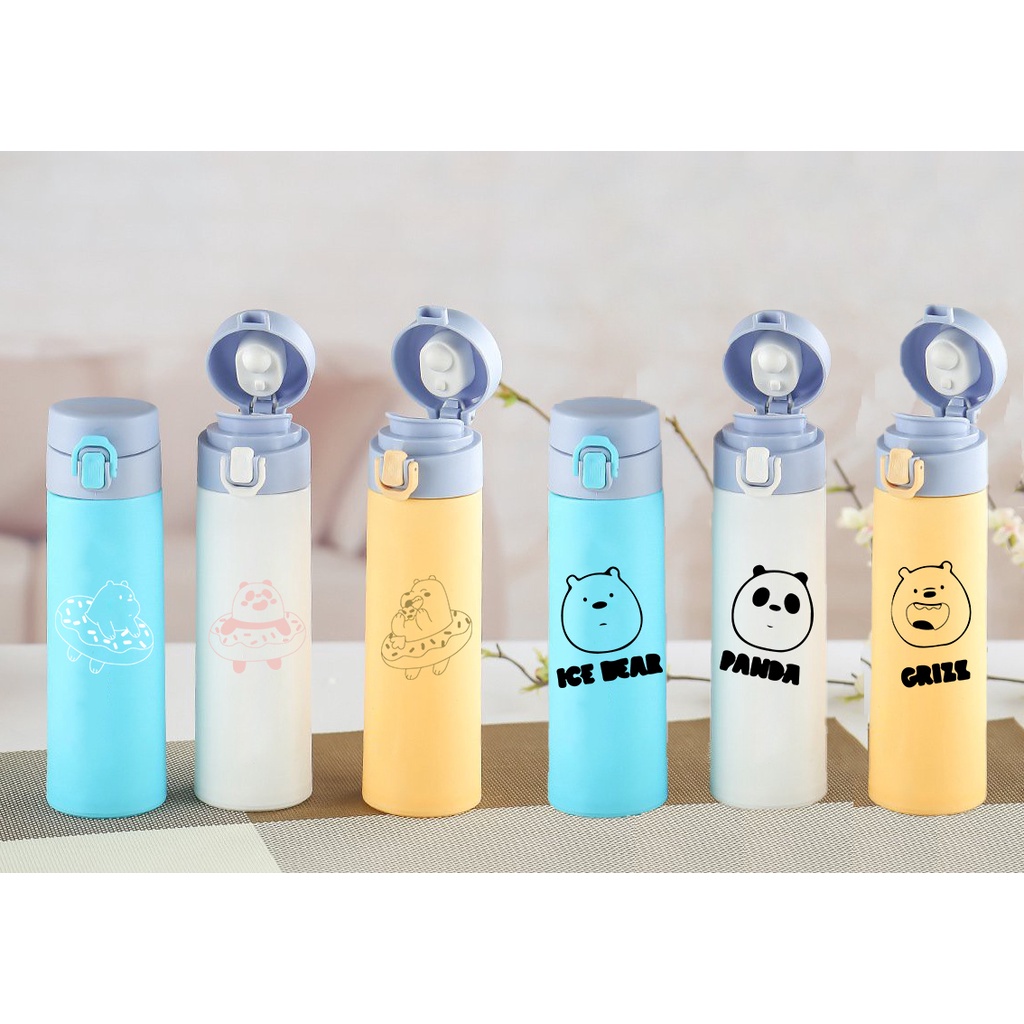 bình nước 2 lớp ba anh em gấu B2DC3 dễ thương  bare bears cute hoạt hình 500ml