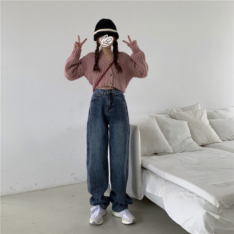 Quần jeans nữ lưng cao ống rộng thời trang