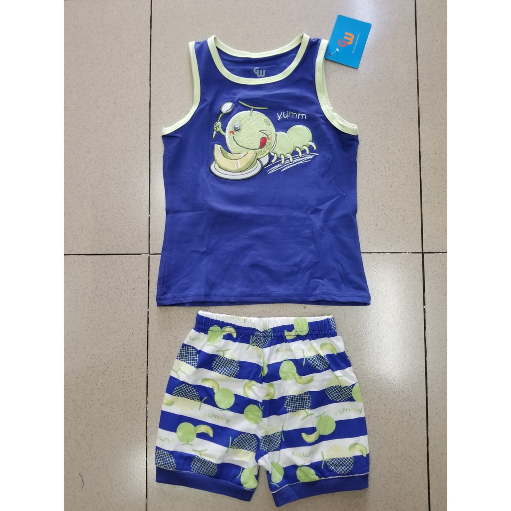 Bộ thun bé trai mùa hè thêu chú sâu ham ăn cá chép rồng gấu hồ lô nhiều họa tiết đáng yêu