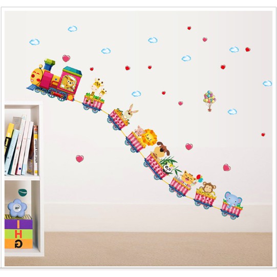 decal trang trí đường ray xe lửa thú xinh