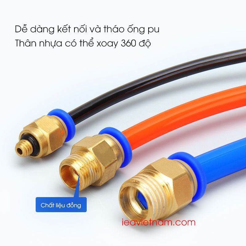 Khớp nối nhanh khí nén ren 21mm cắm ống 16mm