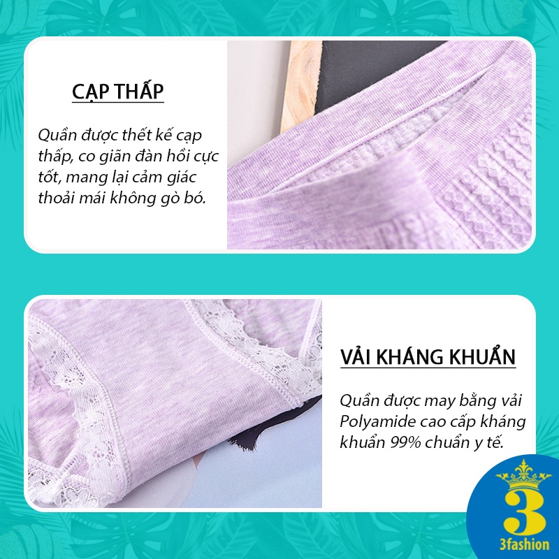 Quần Lót Nữ Cotton Viền Ren, quần lót nữ cotton kháng khuẩn thoáng mát gân tăm U01