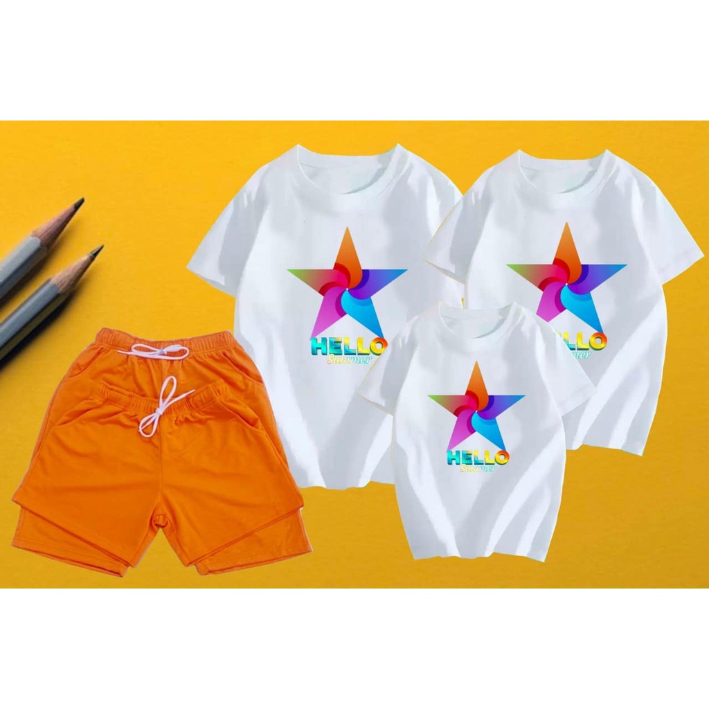 Áo thun gia đình, Đồng phục gia đình, nhóm 3/4/5 người Áo thun cotton mát mịn, dày dặn - in hình ngôi sao hello