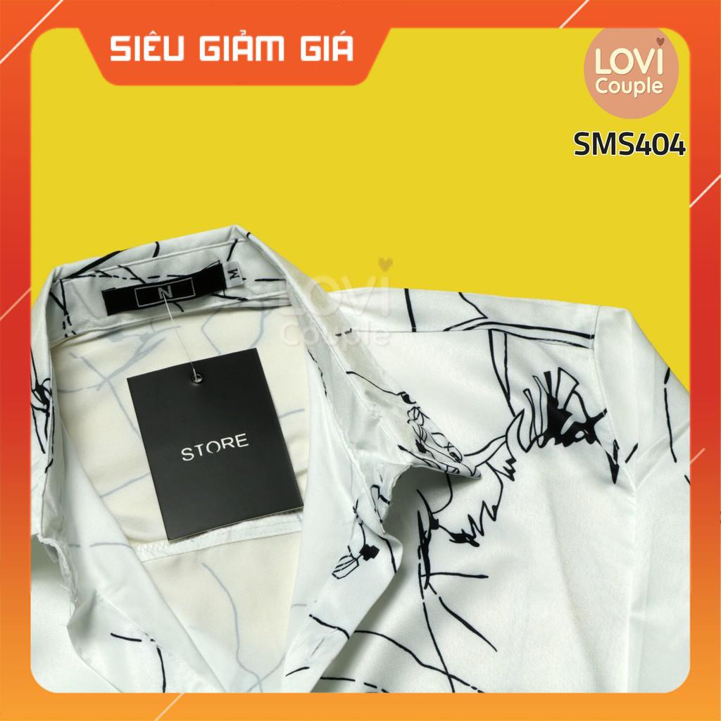 Áo Sơ Mi Cặp Trắng Họa Tiết Đen Độc Đáo - Đen Thêu Tim SMS404