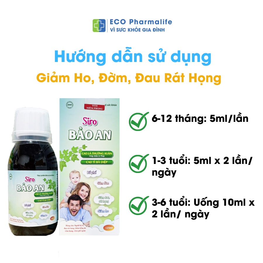 Siro giảm ho, đờm, đau rát họng Bảo An Fobe - Chai 125ml