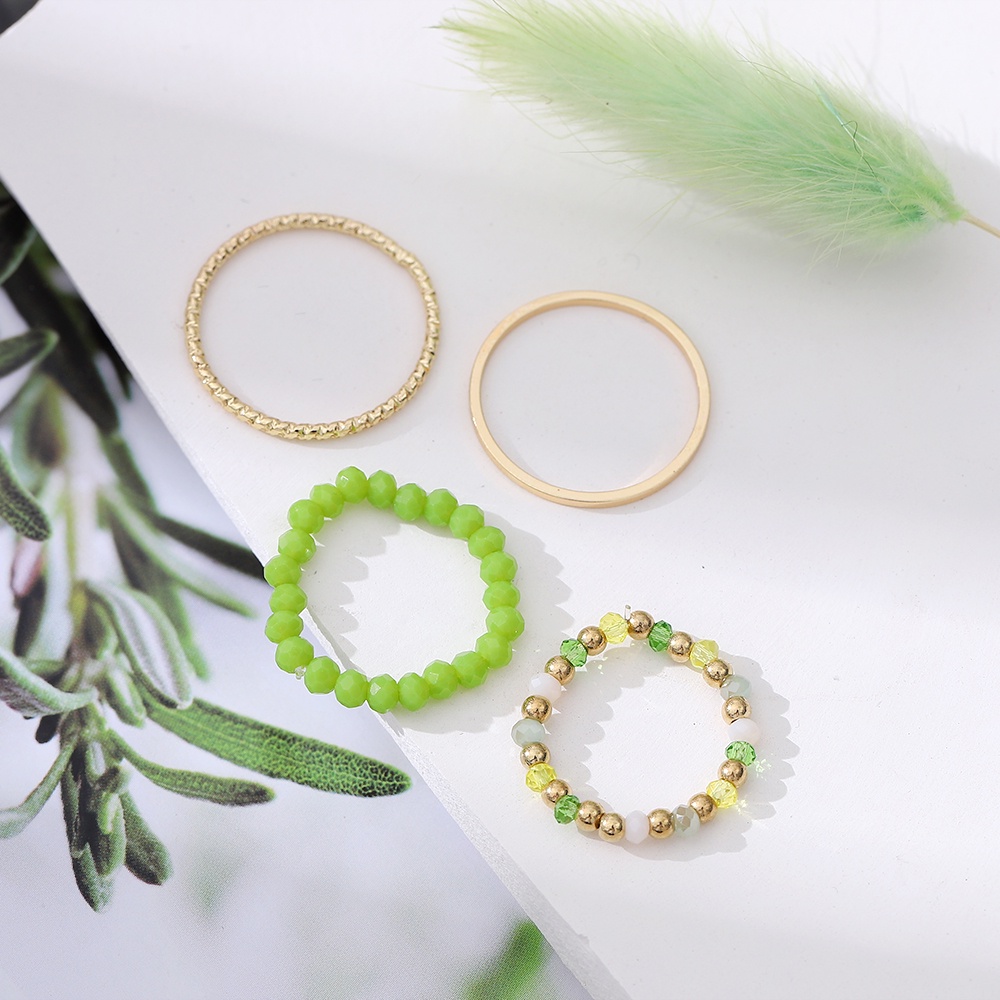 Set 4 Nhẫn Đeo Tay Kim Loại Đính Đá Xanh Thời Trang Cho Nữ