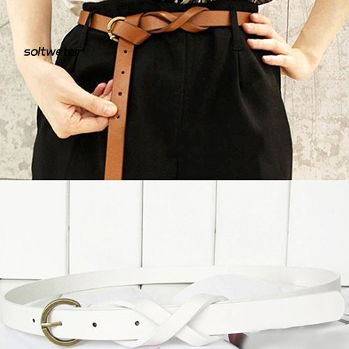 Thắt Lưng Da Màu Trơn Khóa Kim Loại Đơn Giản Thời Trang Cho Nữ