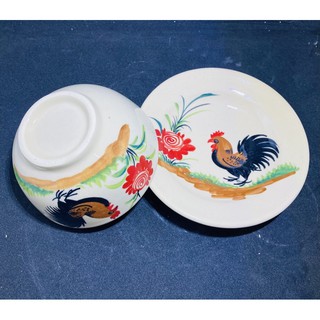 Chén gốm sứ cao cấp họa tiết con gà trống vẽ tay đường kính 12cm cao 5cm