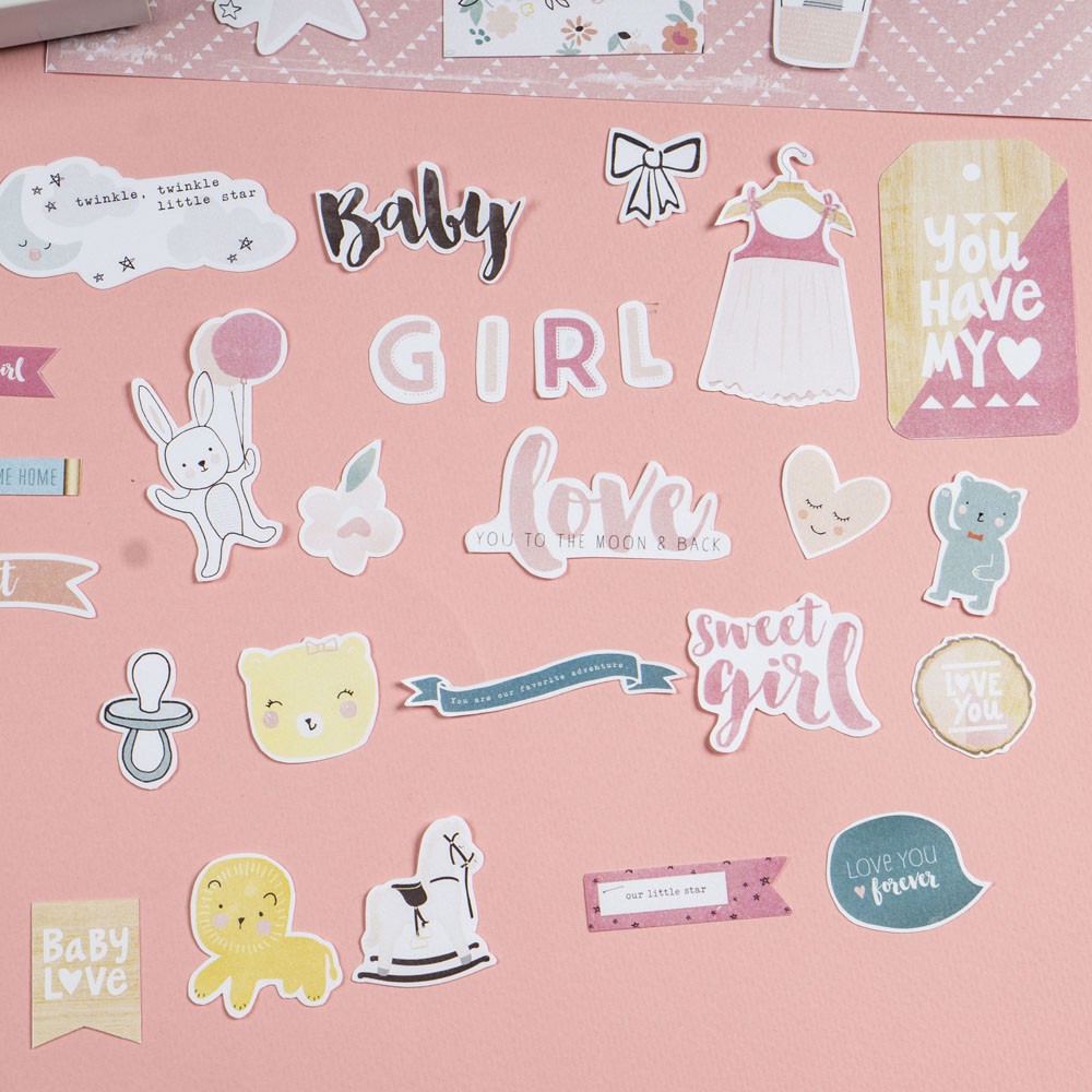 Set khung hình tự làm gồm khung kính, giấy nền và sticker - Chủ đề Baby Girl