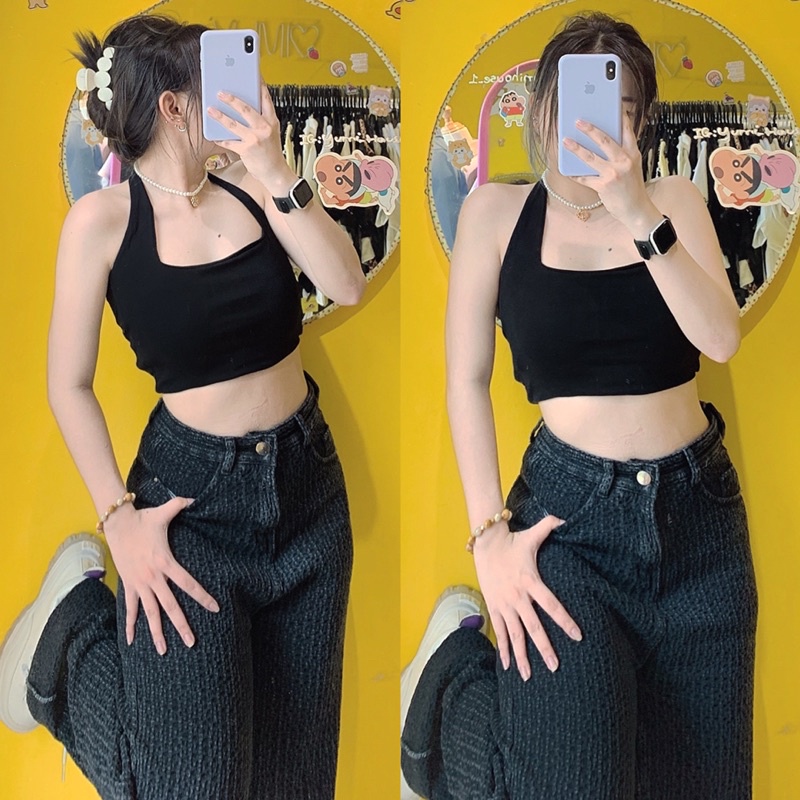 Áo Croptop Nữ Cổ Yếm [FREESHIP] 🦋 Áo Croptop Ba Lỗ Co Giãn Ôm Body Hai Dây Dành Cho Nữ Ulzzang | WebRaoVat - webraovat.net.vn