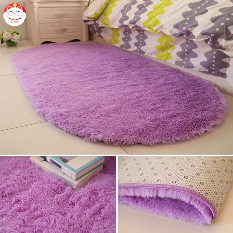 ✂GT⁂ Solid Color Oval Washable Floor Mats for Home Living Room Rug Bedroom Bed Front blanket Coffee Table Blanket