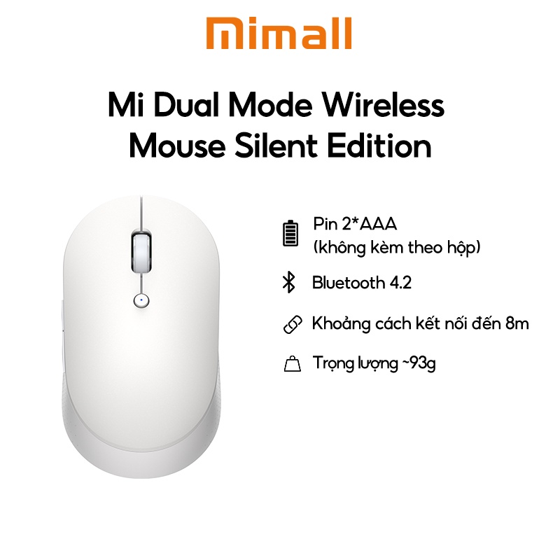 Chuột Không Dây XIAOMI Mi Dual Mode Wireless Mouse Silent Edition WXSMSBMW02 93Gr - Hàng chính hãng - Bảo hành 12 tháng