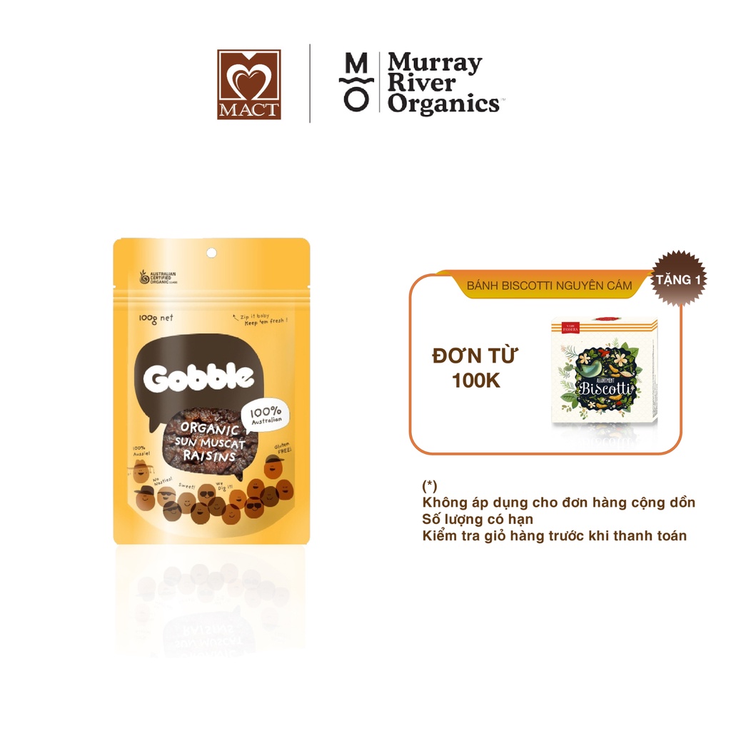 Nho khô hữu cơ GOBBLE ORGANIC SUN MUSCAT RAISINS - dẻo, ngọt vừa - túi 100g