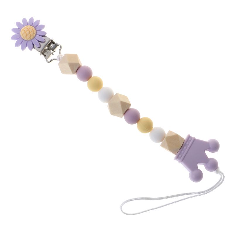 Dây Đeo Núm Ti Giả Bằng Silicon Cấp Thực Phẩm Gắn Hạt Gỗ / Hạt Gỗ / Hoa / Vương Miện Hoạt Hình Dễ Thương Cho Bé Sơ Sinh