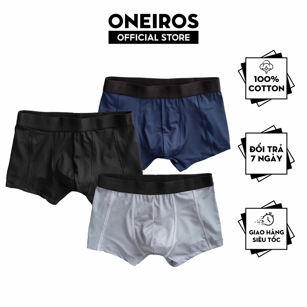 Hộp Combo 3 Quần Lót Nam Boxer Thun Lạnh ONEIROS, Chất Thun Lụa Co Giãn, Dai, Thoáng Mát, Thấm Hút Mồ Hôi Tốt