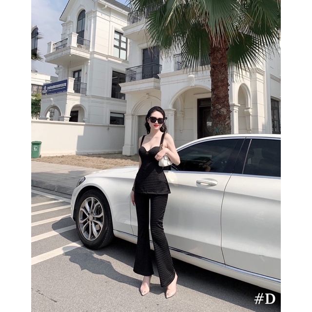 Set áo cup ngực + quần loe chất len gạo kèm turban