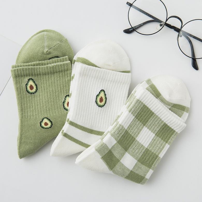 Set 3 vớ nữ cổ cao cute in hình quả bơ xanh siêu xinh tkutrang TN95