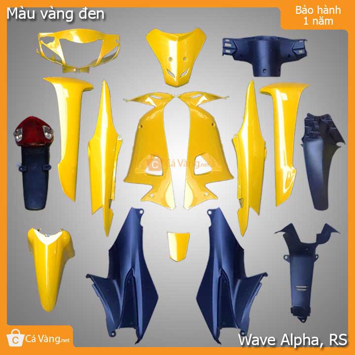 Vỏ nhựa xe máy Wave Alpha, RS Nhựa Trắng Cao Cấp như Zin màu Vàng đen