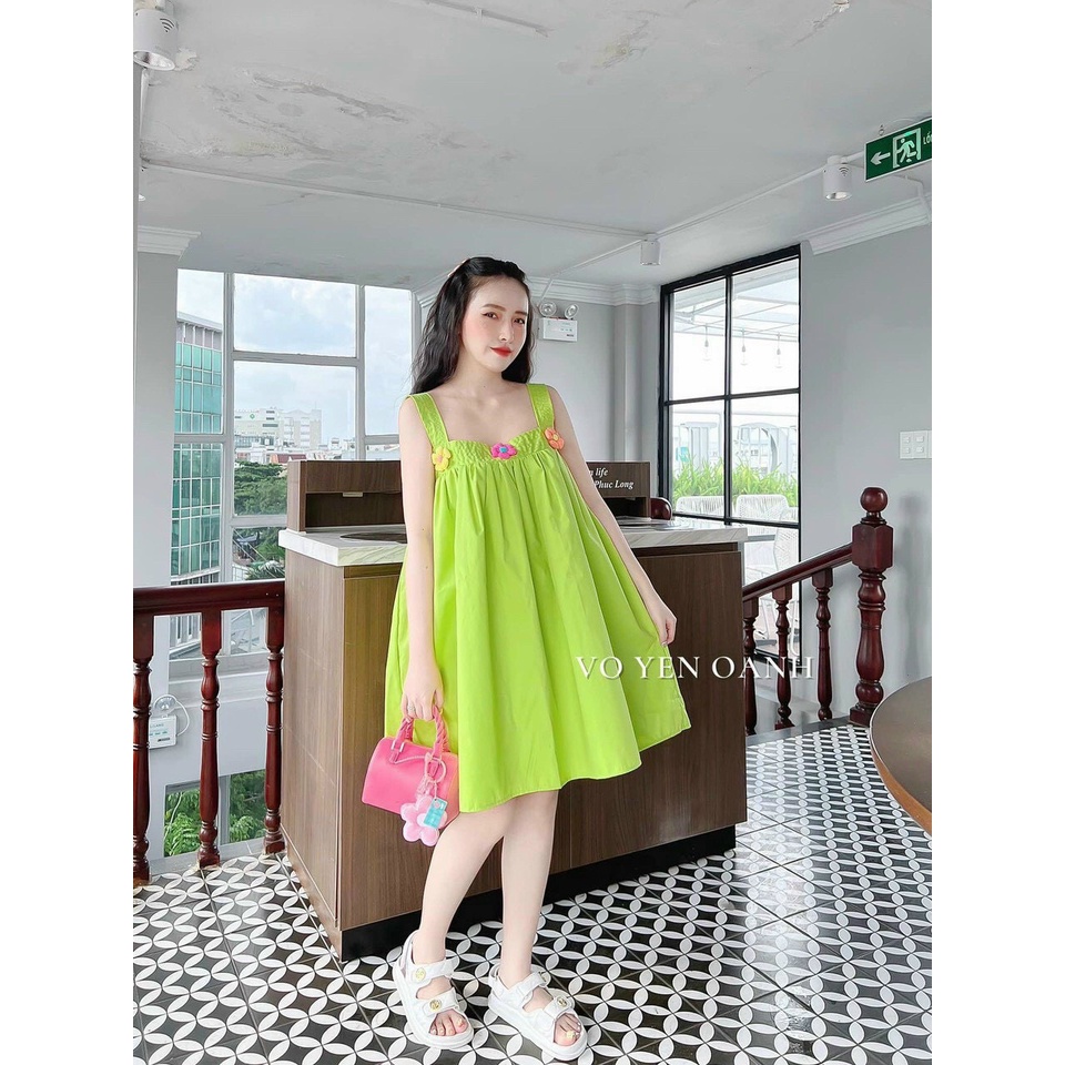 Đầm Babydoll Tiểu Thư Hoa Cài Hai Dây Xoè Đi Chơi Dạo phố