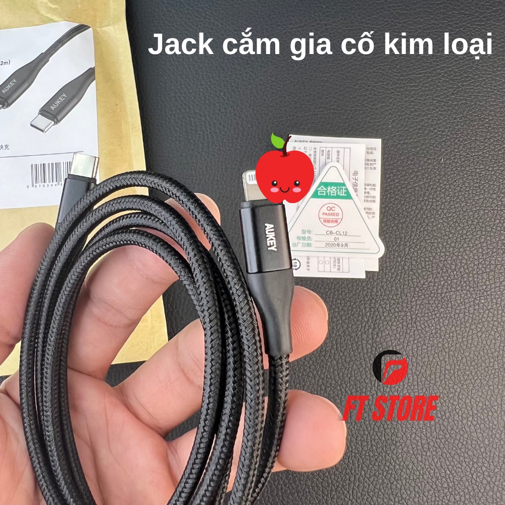 Cáp Sạc Nhanh AUKEY IP13 Impulse CB-CL12 Dài 1,2m Hổ trợ sạc PD 27W Bọc Dù siêu bền BH 12TH
