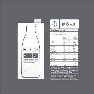 Sữa hạt yến mạch cao cấp ít đường milklab yến mạch từ úc thùng 8 hộp 1 lít - ảnh sản phẩm 2