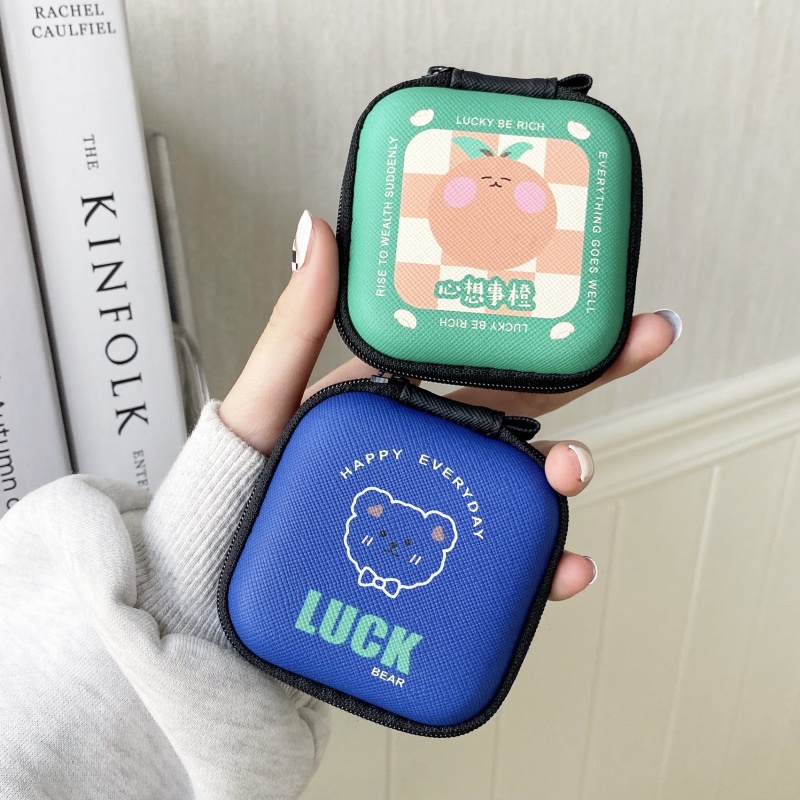 Túi Đựng Tiền Xu / Tai Nghe Không Dây Hình Vuông 7.5X7.5Cm Hai Mặt Biểu Tượng Dễ Thương Etc. Vòng Treo Tròn